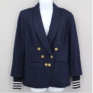 Cabi Grand Slam‎ Blazer Womens 10 Navy Blue Nautical Coastal Resort Gold Buttons